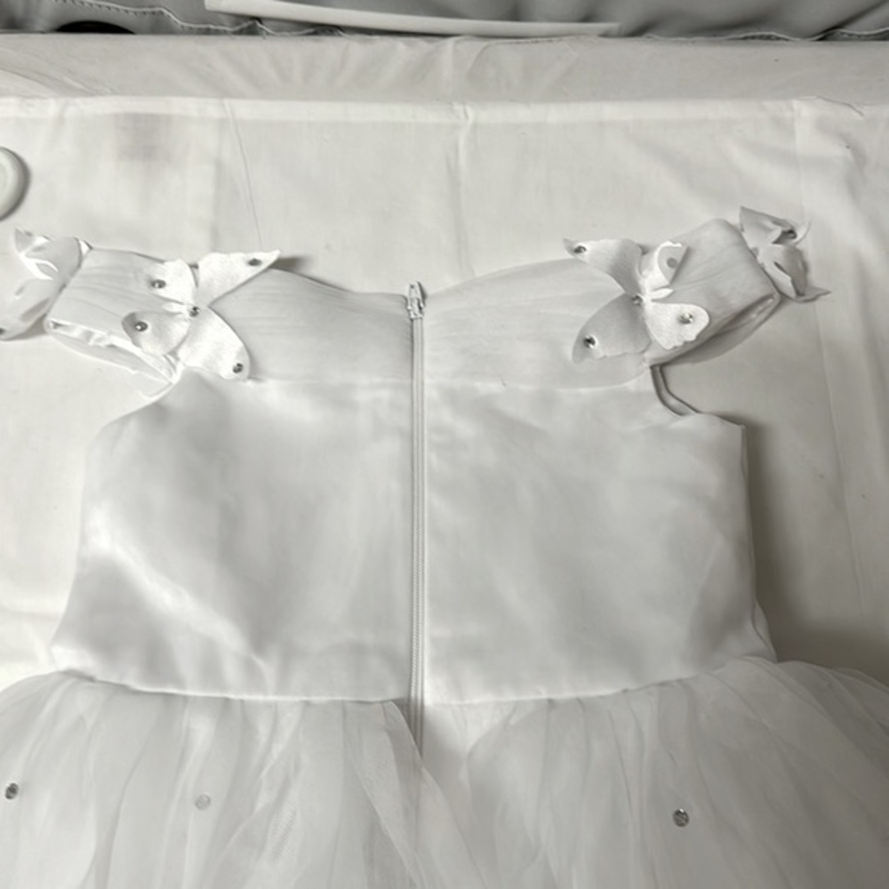 Full length flower girl dress with butterflies around top & Tull has gems (1446) - Picture 6 of 9